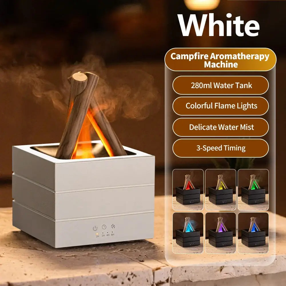 Simulated Flame Bonfire Aroma Diffuser Ultrasonic Cool Mist Humidifier 280ml LED Lamp