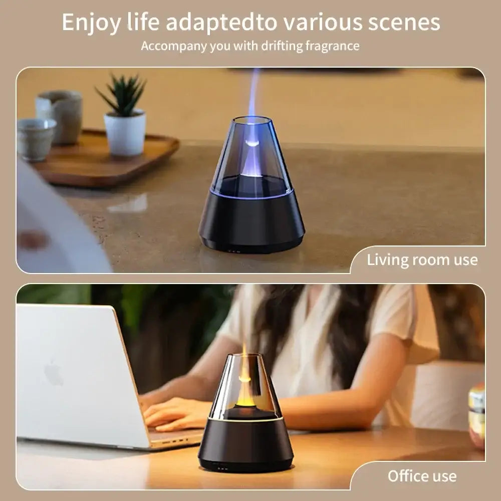 Simulated Flame Bonfire Aroma Diffuser Ultrasonic Cool Mist Humidifier 280ml LED Lamp