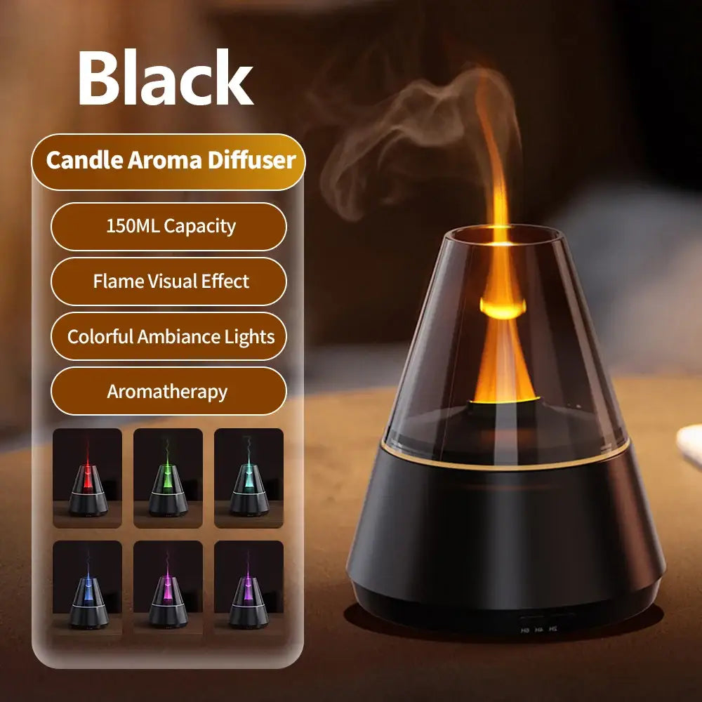 Simulated Flame Bonfire Aroma Diffuser Ultrasonic Cool Mist Humidifier 280ml LED Lamp