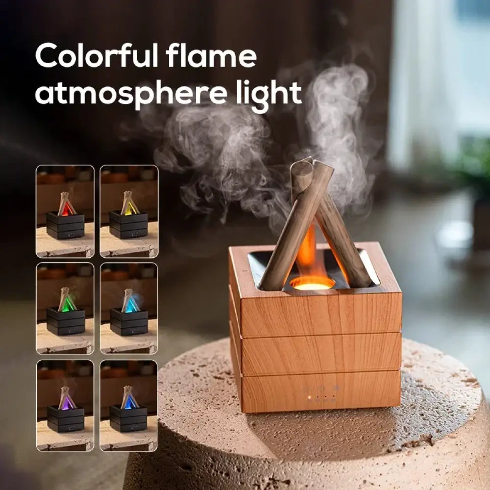 Simulated Flame Bonfire Aroma Diffuser Ultrasonic Cool Mist Humidifier 280ml LED Lamp