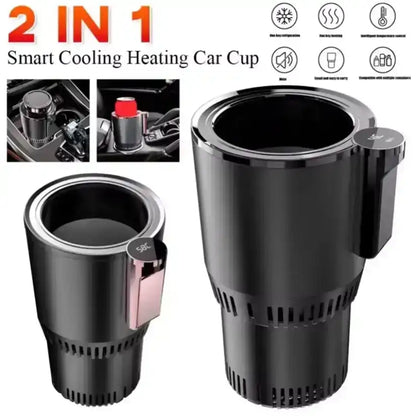 2-in-1 smart cooling and heating car cup with black design on a white background