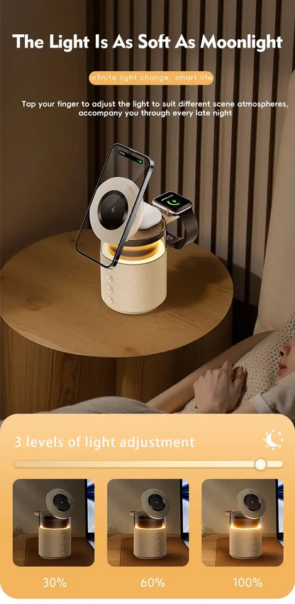 Lamp on a table with smartphone app interface for light adjustment
