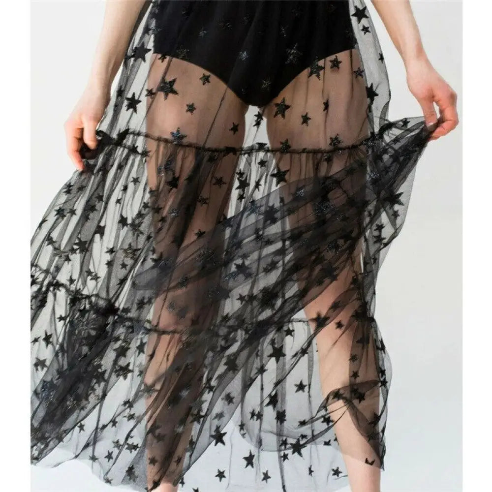 Spaghetti Straps Tulle See Through Long Dress