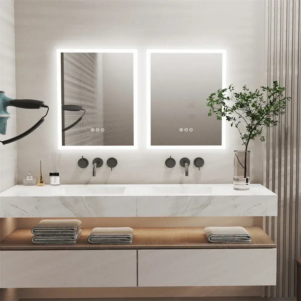 Square LED Backlit Bathroom Mirror - Installed in Bathroom