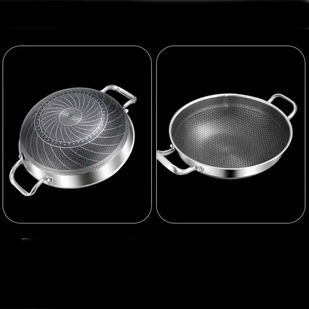 Stainless Steel Frying Pan – Food Grade Non-Stick Honeycomb Wok with Induction & Gas Stove Compatibility
