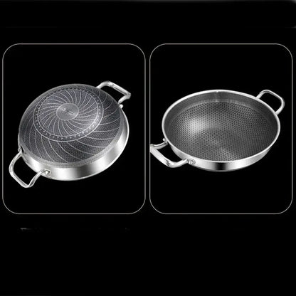 Stainless Steel Frying Pan – Food Grade Non-Stick Honeycomb Wok with Induction & Gas Stove Compatibility