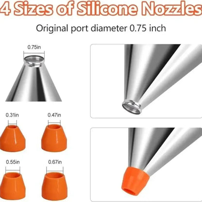 Stainless Steel Pancake Batter Dispenser with 4 Nozzles & Stand – Funnel Cake & Cupcake Maker