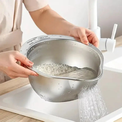 Stainless Steel Rice Washer Strainer Bowl | Multi-Functional Colander Sieve for Rice, Fruit & Vegetables