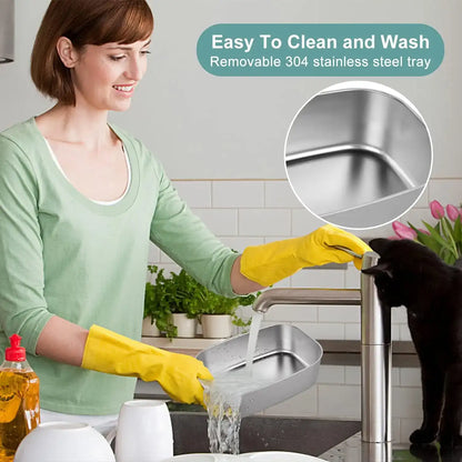 A woman washing dishes with a removable 304 stainless steel tray in a kitchen setting.