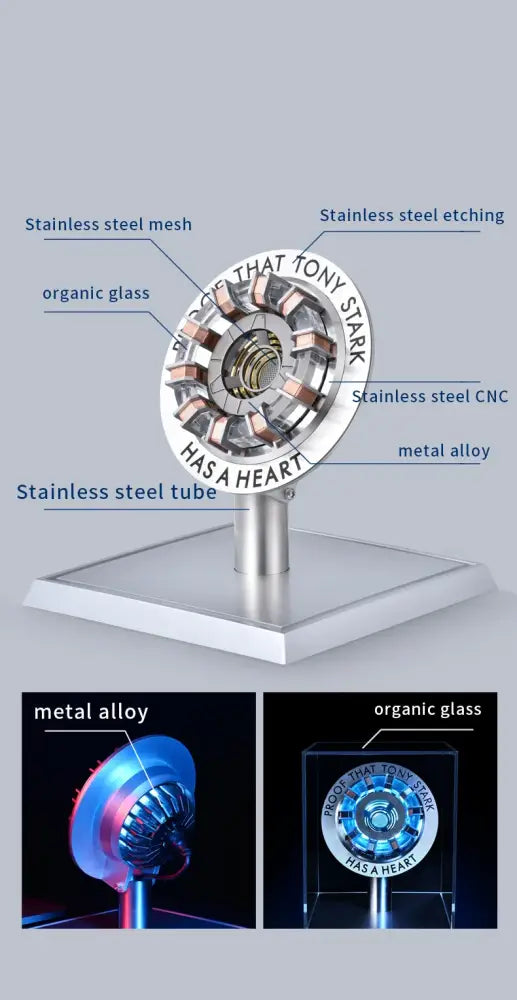 Stark MK1 Metal Alloy USB LED Lamp Voice Control, PVD Surface, 18cm Arc Reactor Model