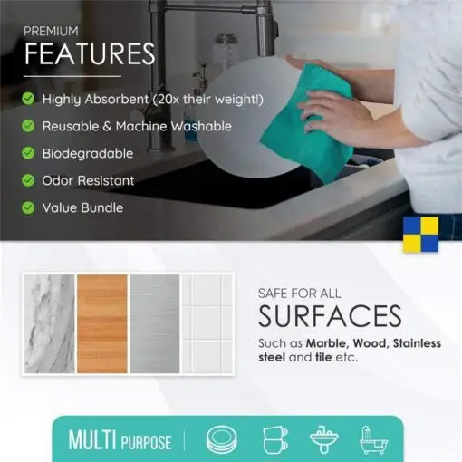 Swedish Dishcloth Cellulose Sponge Cloths -10 Pack