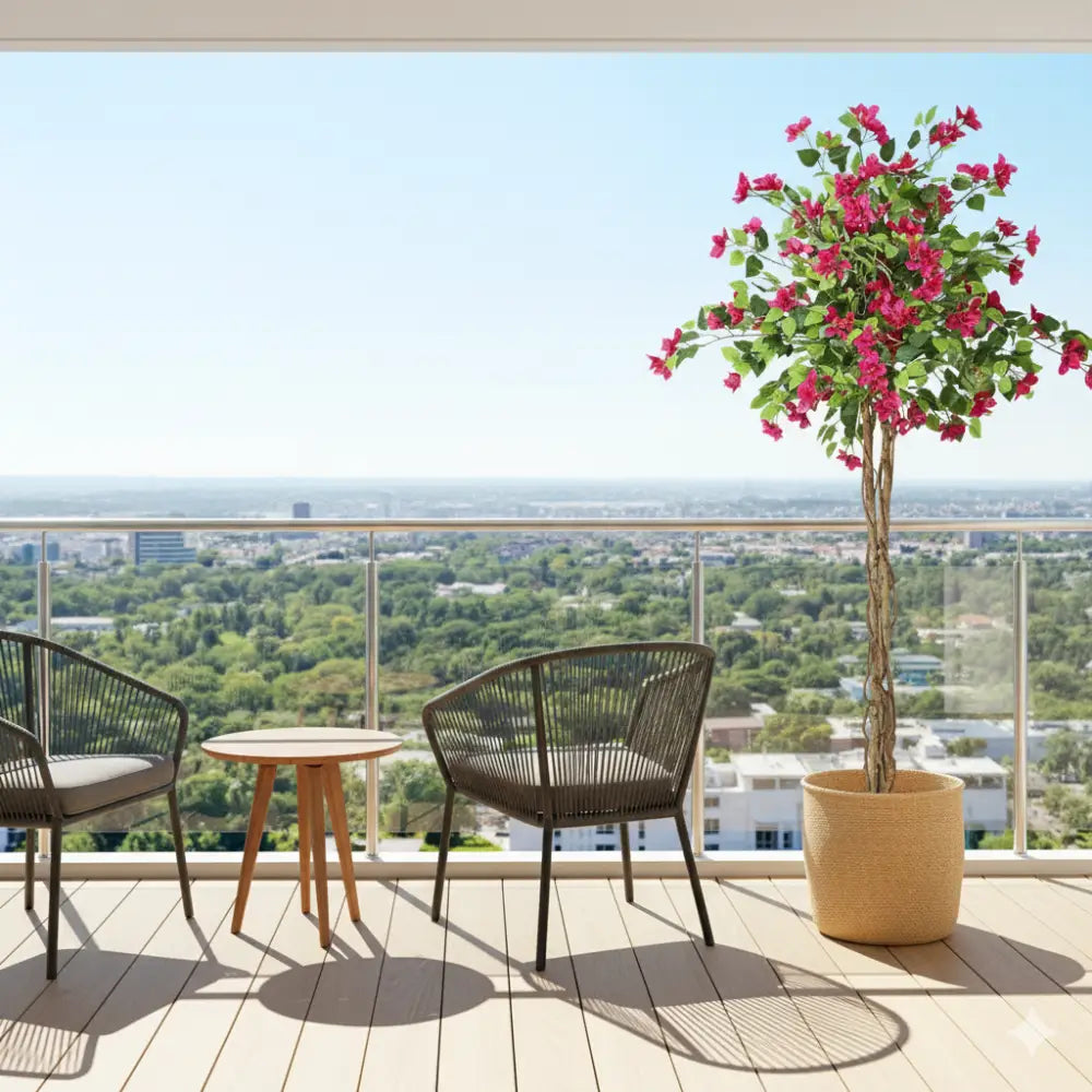 Tall Artificial Bougainvillea Tree | Pink Flowers, Wood Trunk & Potted Faux Plant for Indoor/Outdoor