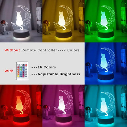 The newest 3D Acrylic LED night Light Moon Cat Figure Nightlight
