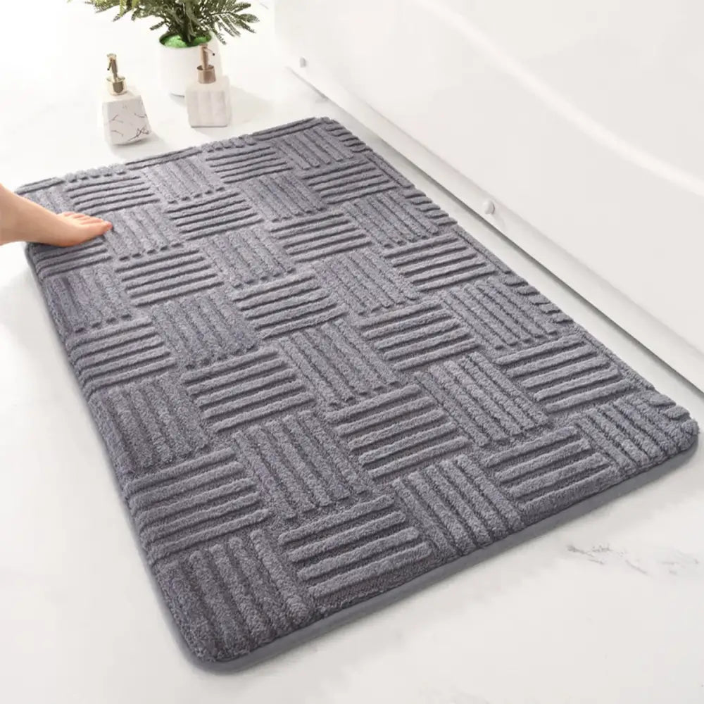Thickened Absorbent Striped Floor Mat Solid Color Cotton Velvet Non-Slip Mat for Bathroom