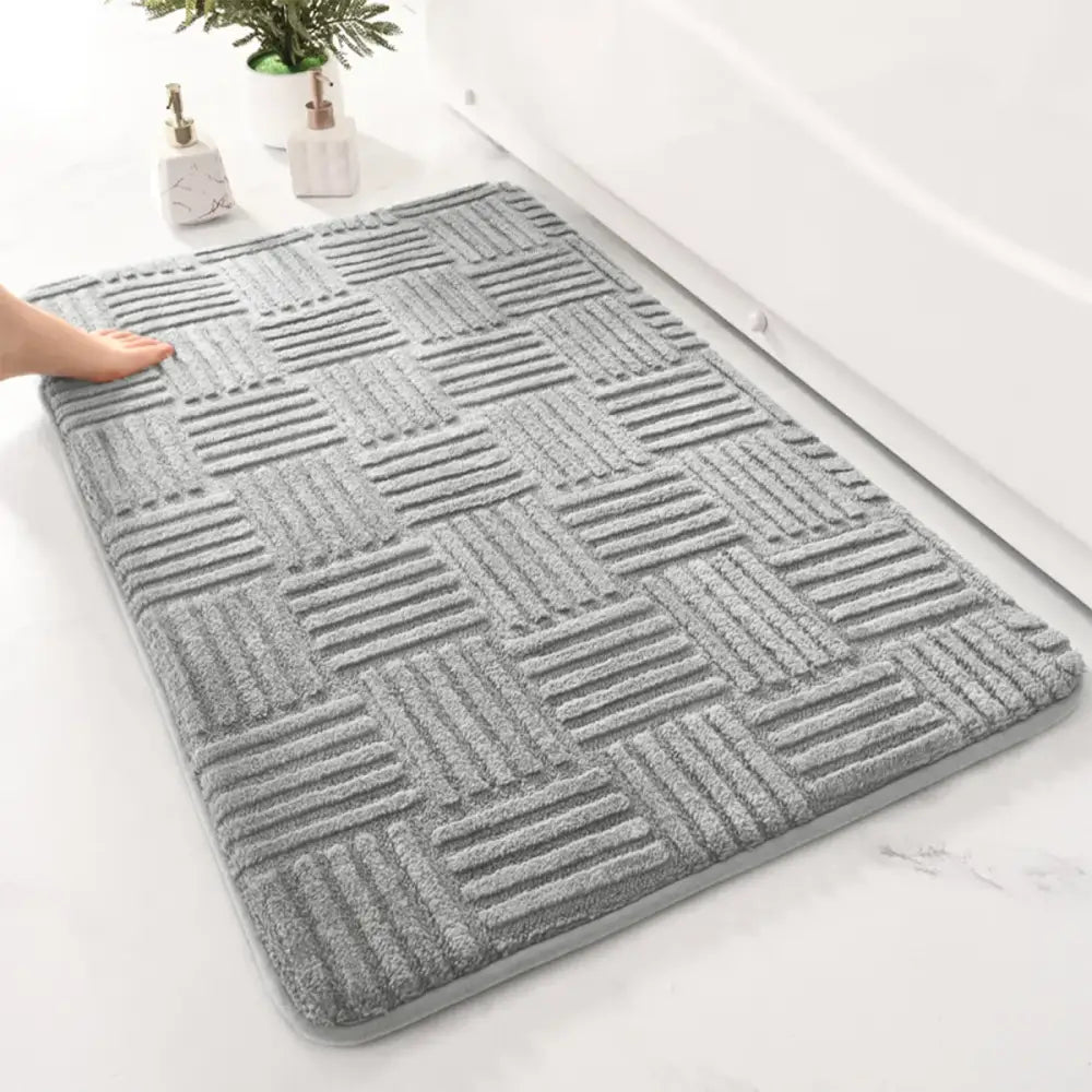 Thickened Absorbent Striped Floor Mat Solid Color Cotton Velvet Non-Slip Mat for Bathroom