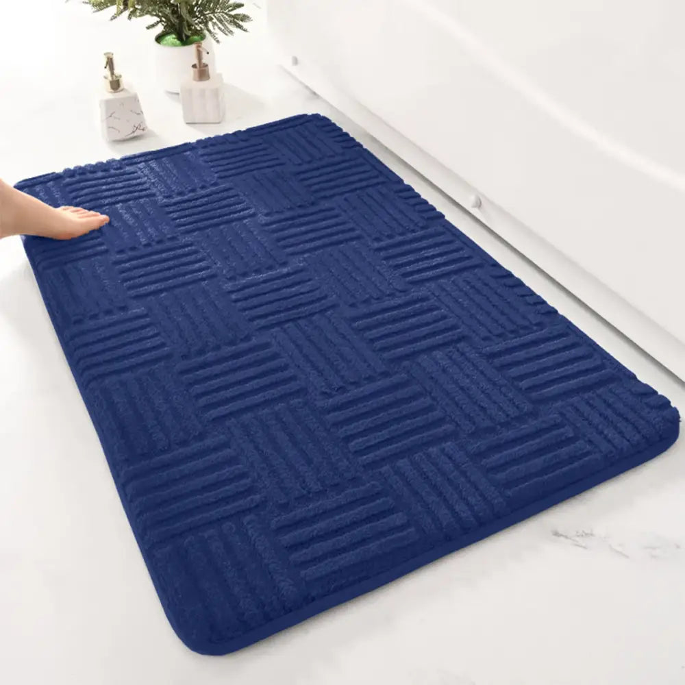 Thickened Absorbent Striped Floor Mat Solid Color Cotton Velvet Non-Slip Mat for Bathroom