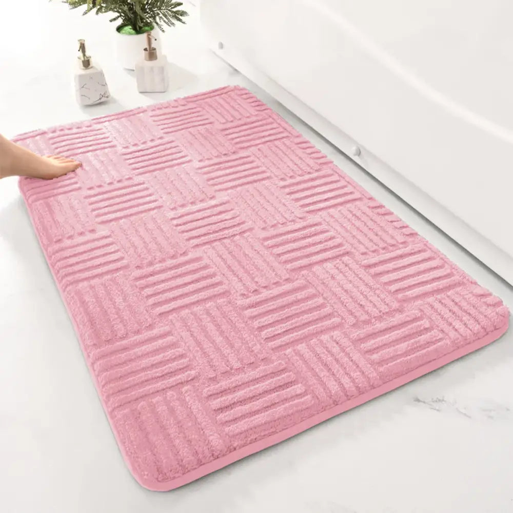 Thickened Absorbent Striped Floor Mat Solid Color Cotton Velvet Non-Slip Mat for Bathroom