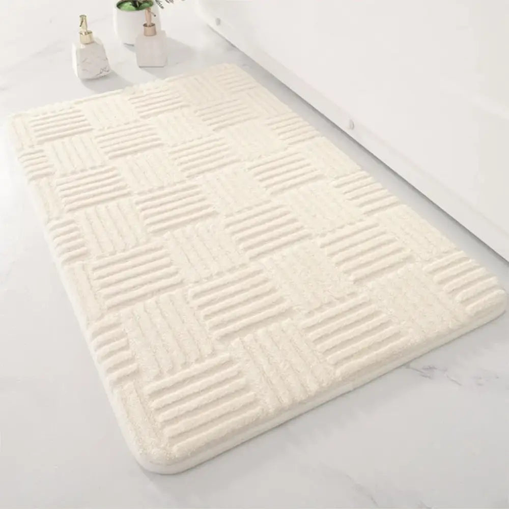 Thickened Absorbent Striped Floor Mat Solid Color Cotton Velvet Non-Slip Mat for Bathroom
