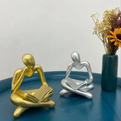Thinker Reading Book Statue Modern Abstract Sculpture