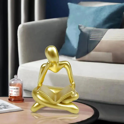Thinker Reading Book Statue Modern Abstract Sculpture