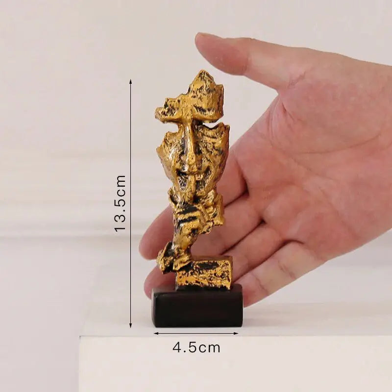 Thinker Statue Sculpture Silence Is Gold Figurines Resin Retro
