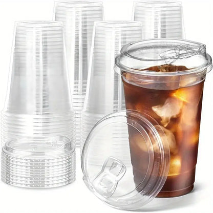Transparent Plastic Cup – Disposable Coffee, Bubble Tea & Cold Drink Cup Without Straw Cap