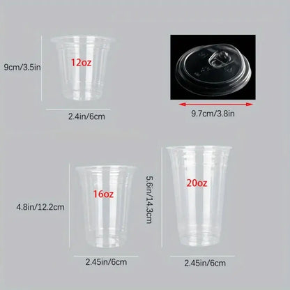 Transparent Plastic Cup – Disposable Coffee, Bubble Tea & Cold Drink Cup Without Straw Cap