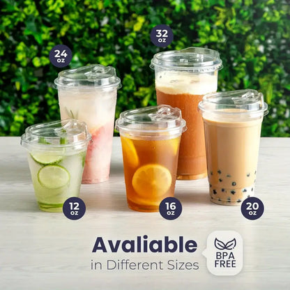 Transparent Plastic Cup – Disposable Coffee, Bubble Tea & Cold Drink Cup Without Straw Cap