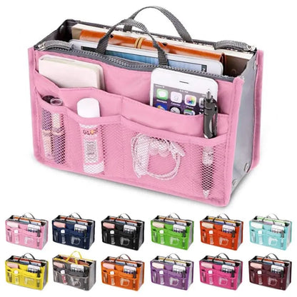 Handbag Organizer Insert — 13-Pocket Expandable Nylon Liner for Purses & Totes