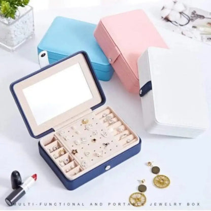 Travel Jewelry Box — Leather Organizer with Flannel Interior, Mirror & Hook Styles