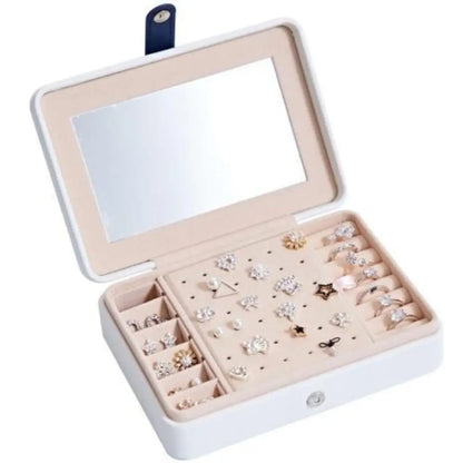 Travel Jewelry Box — Leather Organizer with Flannel Interior, Mirror & Hook Styles