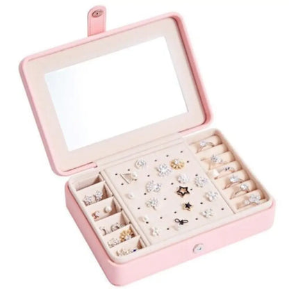 Travel Jewelry Box — Leather Organizer with Flannel Interior, Mirror & Hook Styles
