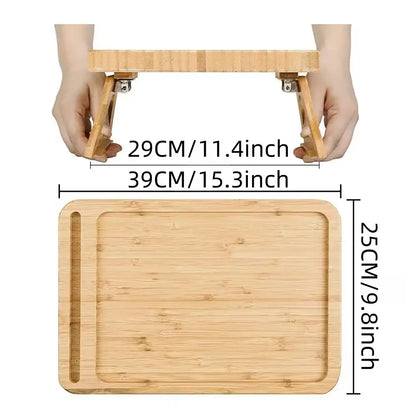 Wooden tray with dimensions labeled on a white background