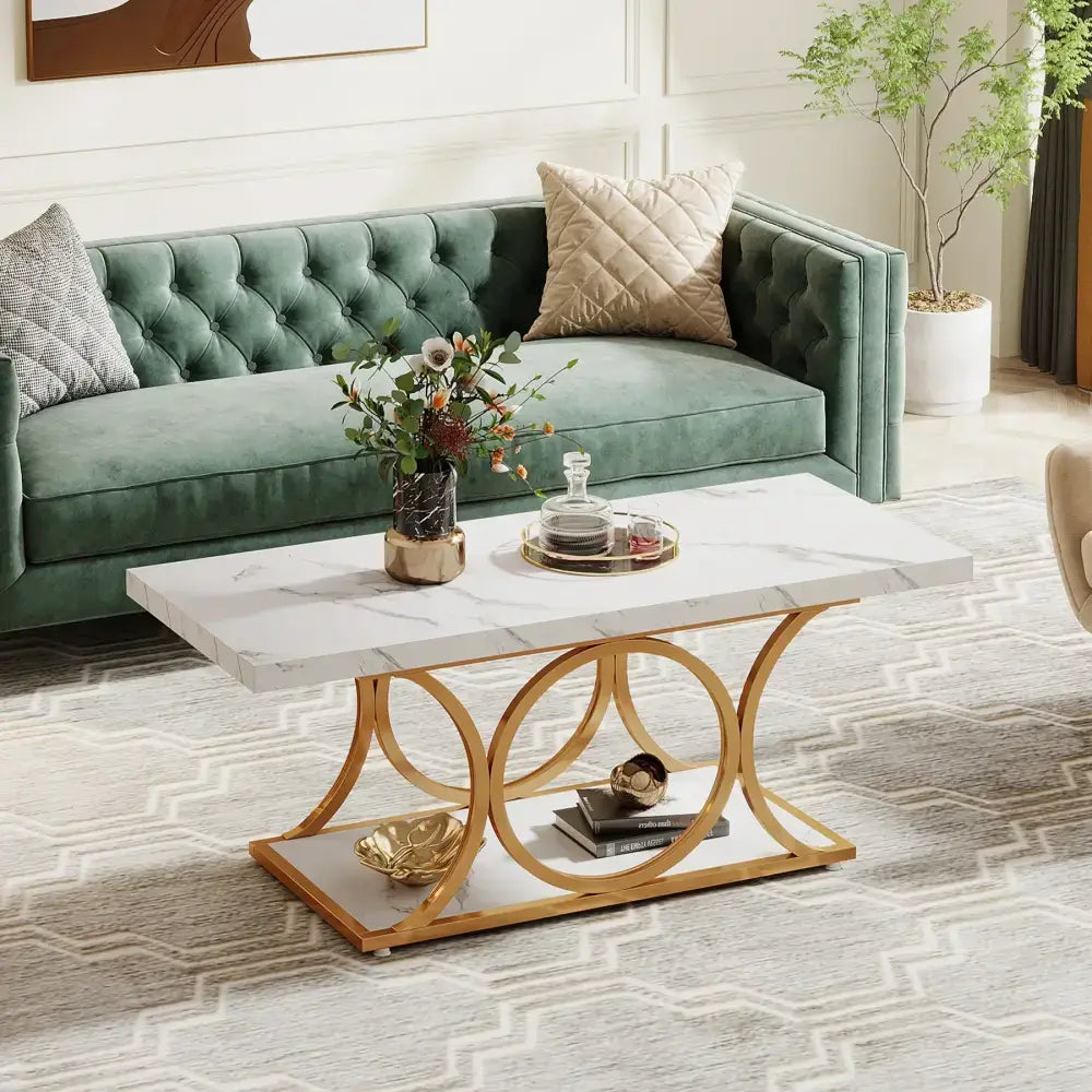 Tribesigns 47’’ Modern Rectangle Coffee Table 2-Tier Faux Marble Top