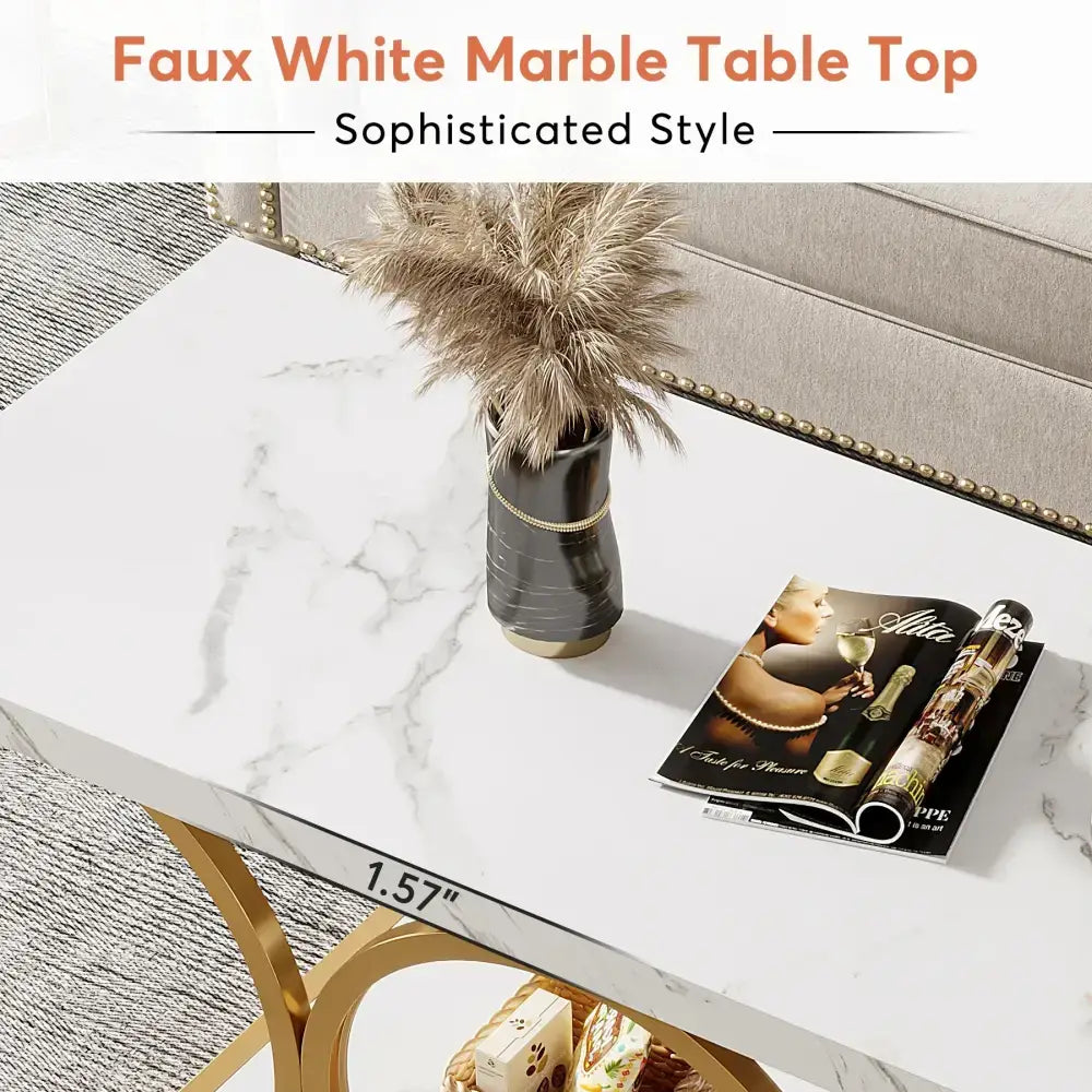 Tribesigns 47’’ Modern Rectangle Coffee Table 2-Tier Faux Marble Top