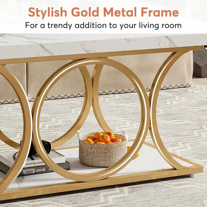 Tribesigns 47" Modern Rectangle Coffee Table 2 - Tier Faux Marble Top - Ninjanew