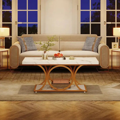 Tribesigns 47" Modern Rectangle Coffee Table 2 - Tier Faux Marble Top - Ninjanew