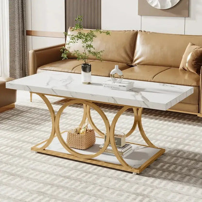 Tribesigns 47" Modern Rectangle Coffee Table 2 - Tier Faux Marble Top - Ninjanew