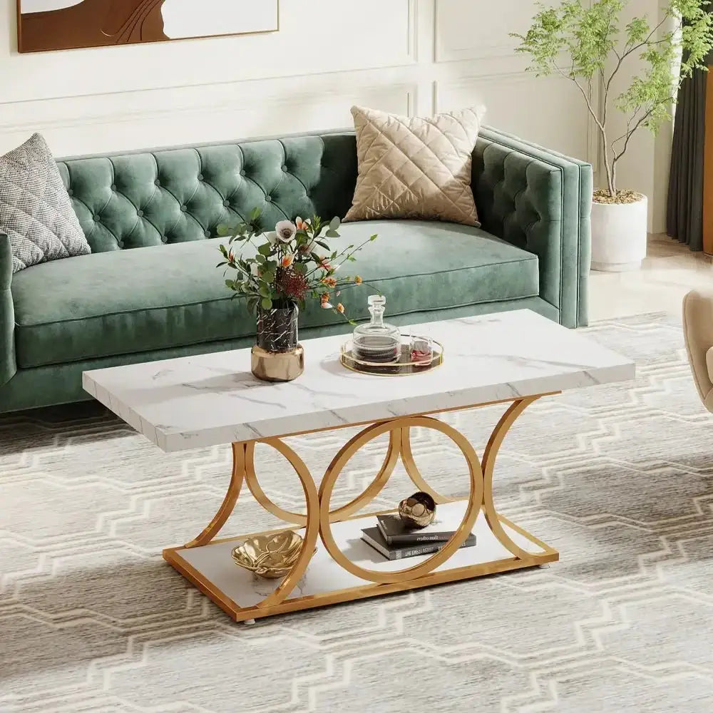 Tribesigns 47" Modern Rectangle Coffee Table 2 - Tier Faux Marble Top - Ninjanew