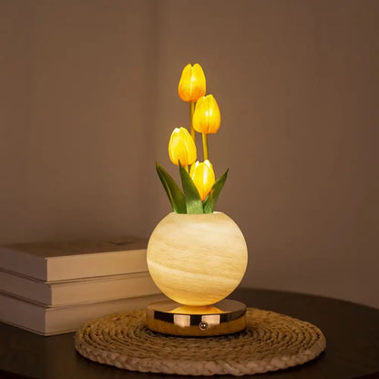 Tulip Planet LED Night Light USB Rechargeable 3-Color Dimmable Desk Decor Lamp