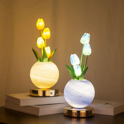 Tulip Planet LED Night Light USB Rechargeable 3-Color Dimmable Desk Decor Lamp