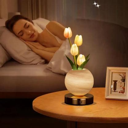 Tulip Planet LED Night Light USB Rechargeable 3-Color Dimmable Desk Decor Lamp