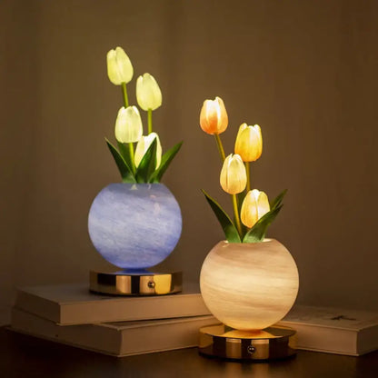Tulip Planet LED Night Light USB Rechargeable 3-Color Dimmable Desk Decor Lamp