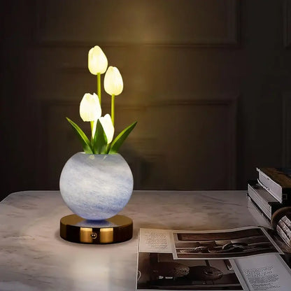 Tulip Planet LED Night Light USB Rechargeable 3-Color Dimmable Desk Decor Lamp