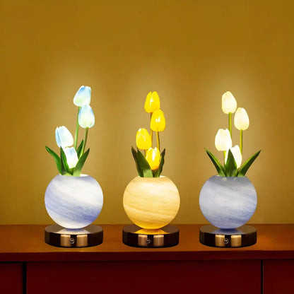 Tulip Planet LED Night Light USB Rechargeable 3-Color Dimmable Desk Decor Lamp