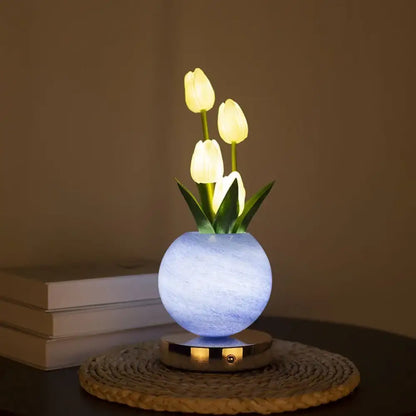 Tulip Planet LED Night Light USB Rechargeable 3-Color Dimmable Desk Decor Lamp