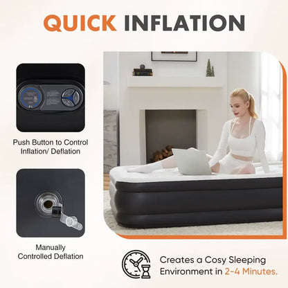 Twin Size Air Mattress Blow Up Double Height Non-Slip Air Bed