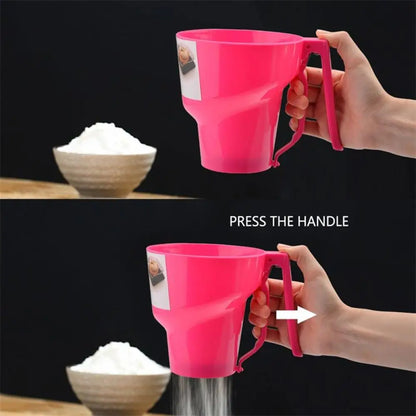Ultra Flour Sifter – Fine Mesh, Squeeze Handle, Teal & Pink