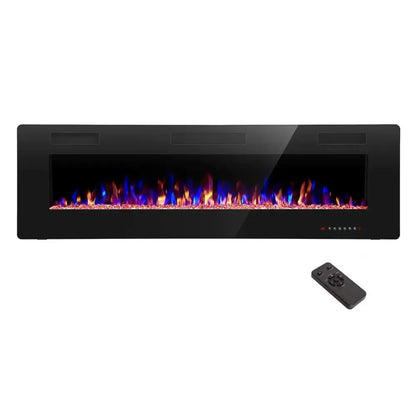Ultra-Thin Wall Mounted Electric Fireplace | 12-Color Flame, Dimmable & Remote/Touch Control Heater