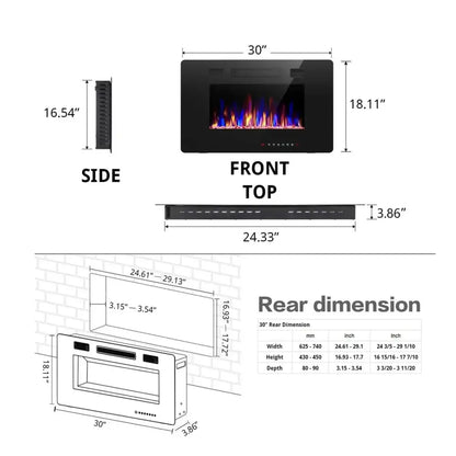 Ultra-Thin Wall Mounted Electric Fireplace | 12-Color Flame, Dimmable & Remote/Touch Control Heater